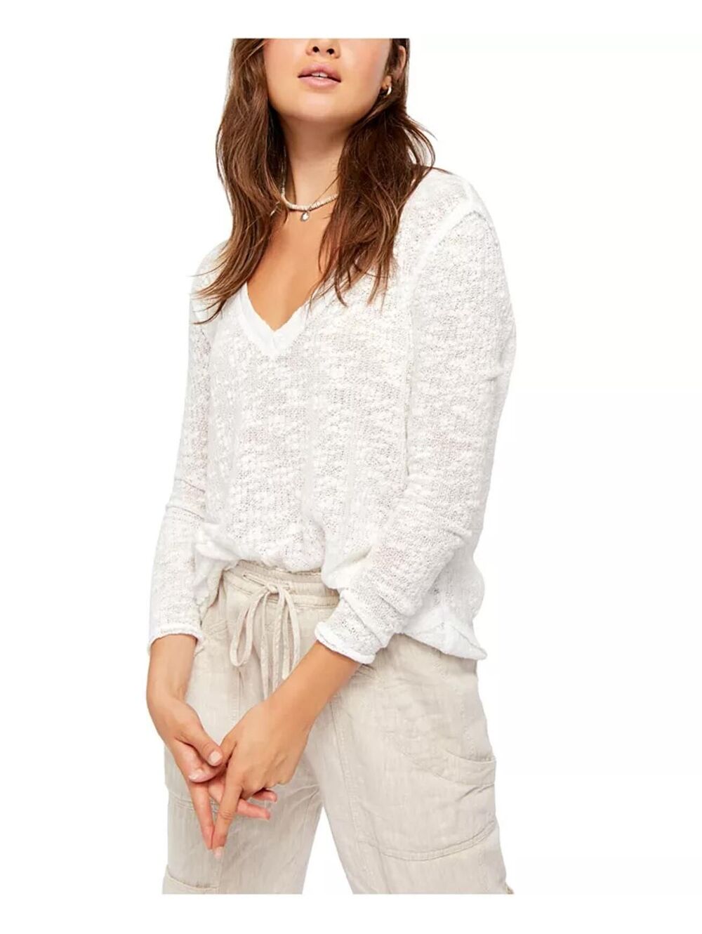 Free People We the Free Ocean coastal Air Hacci Top White V-neck XS